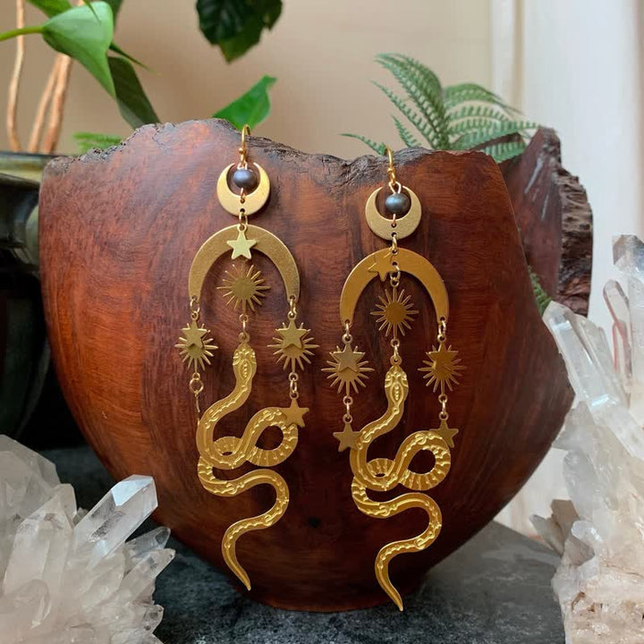 Boucles d'oreilles serpent lune en or et perles de Tahiti Bohemia Olivenorma