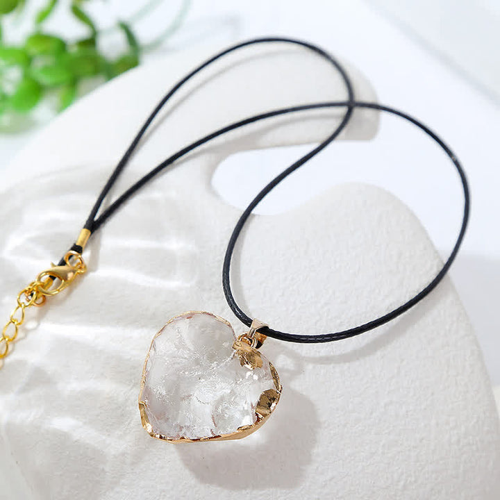 Collier créatif en cristal de fluorite en forme de cœur