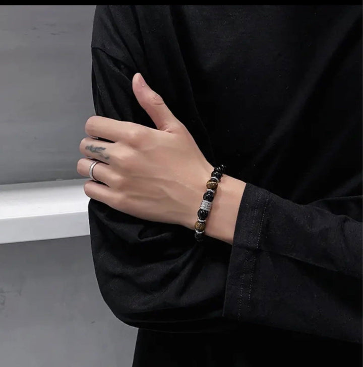 Bracelet homme en obsidienne œil de tigre rouge Olivenorma