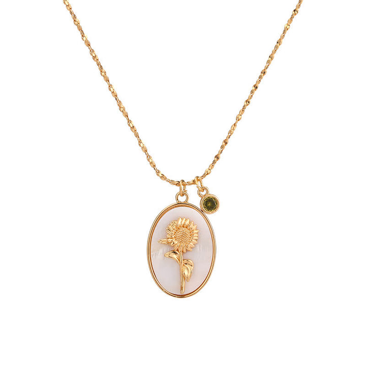 Collier avec pierre de naissance et fleur de naissance Olivenorma - Août - Coquelicot - image 8