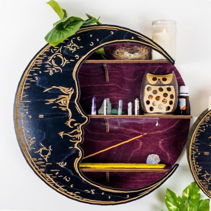 Etagère en cristal en bois avec visage en croissant de lune Olivenorma
