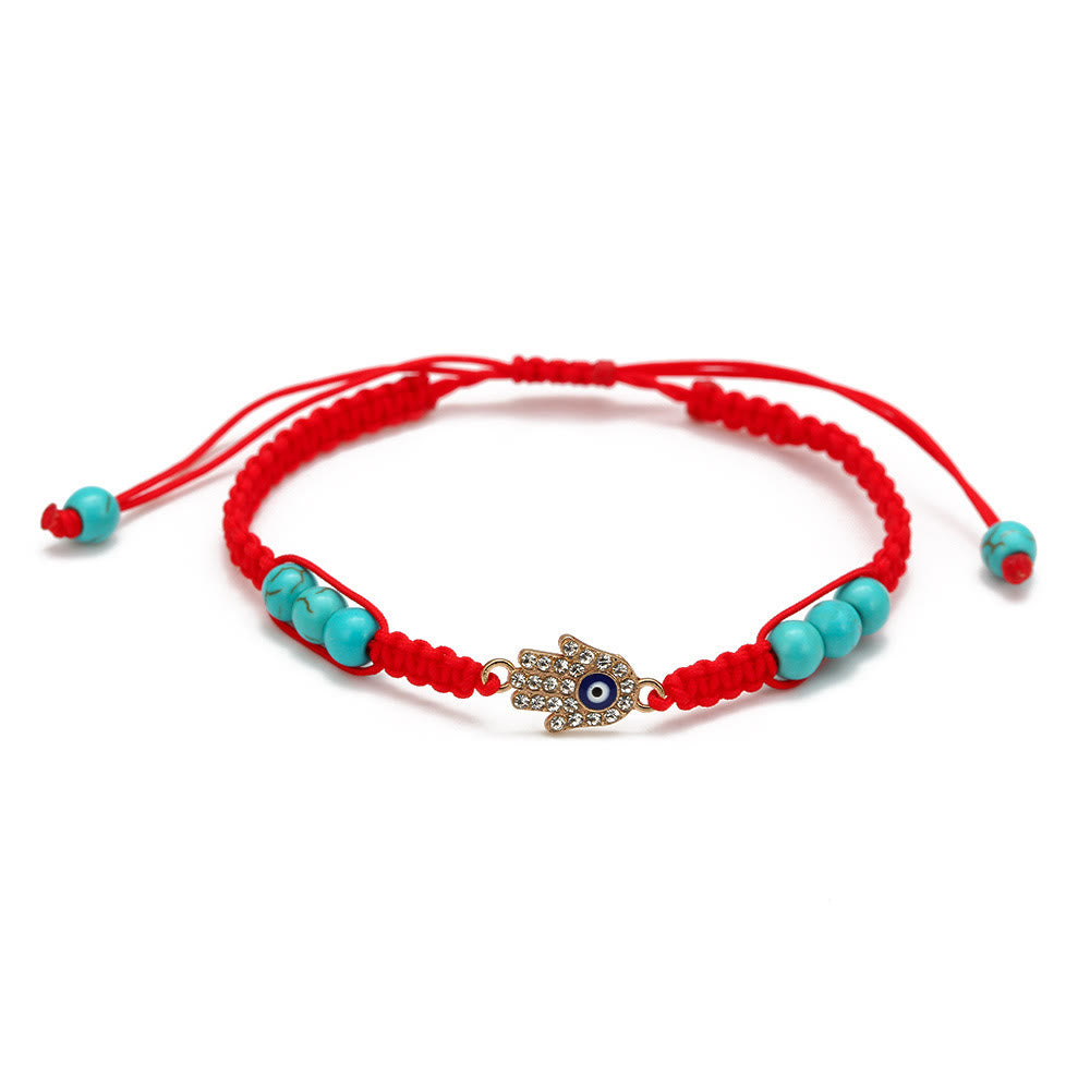 Bracelet tressé ajustable Olivenorma en zircon blanc turquoise contre le mauvais œil