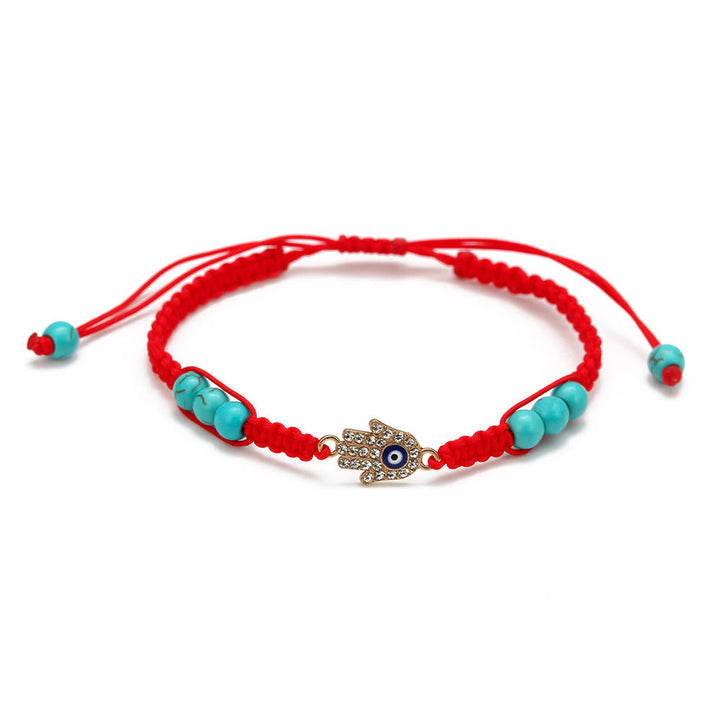 Bracelet tressé ajustable Olivenorma en zircon blanc turquoise contre le mauvais œil