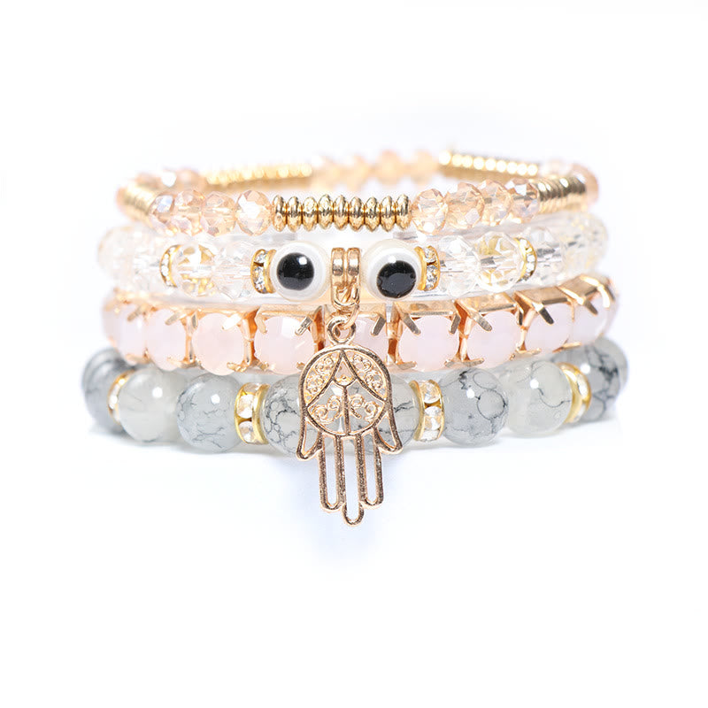 Ensemble de bracelets à quatre rangs de perles Evil Eye Hamsa Olivenorma 