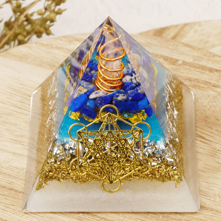 Pyramide d'orgone du cube de Métatron en lapis-lazuli Olivenorma
