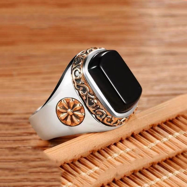 Bague chevalière en obsidienne vintage pour homme Olivenorma « Man Of Distinction » 