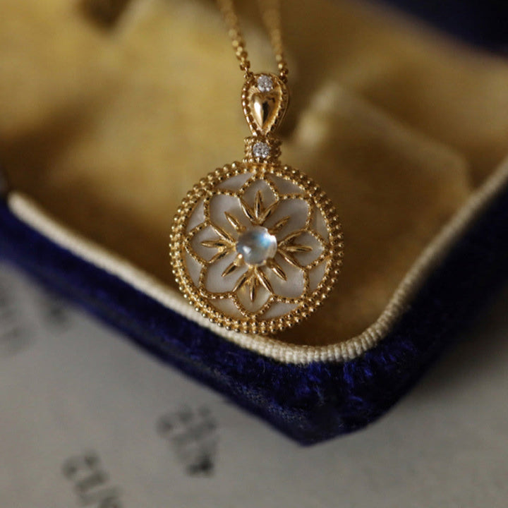 Collier pendentif floral en pierre de lune naturelle Olivenorma