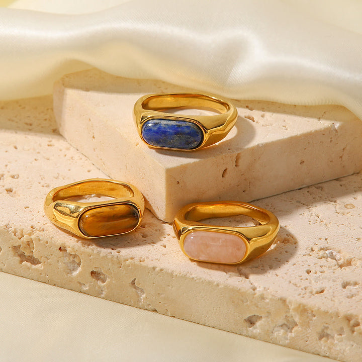 Bague en pierre naturelle ovale couleur or Olivenorma