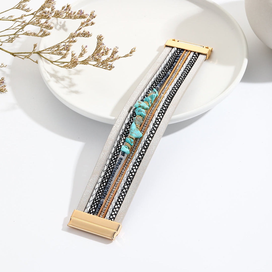 Bracelet large en cuir turquoise irrégulier Olivenorma
