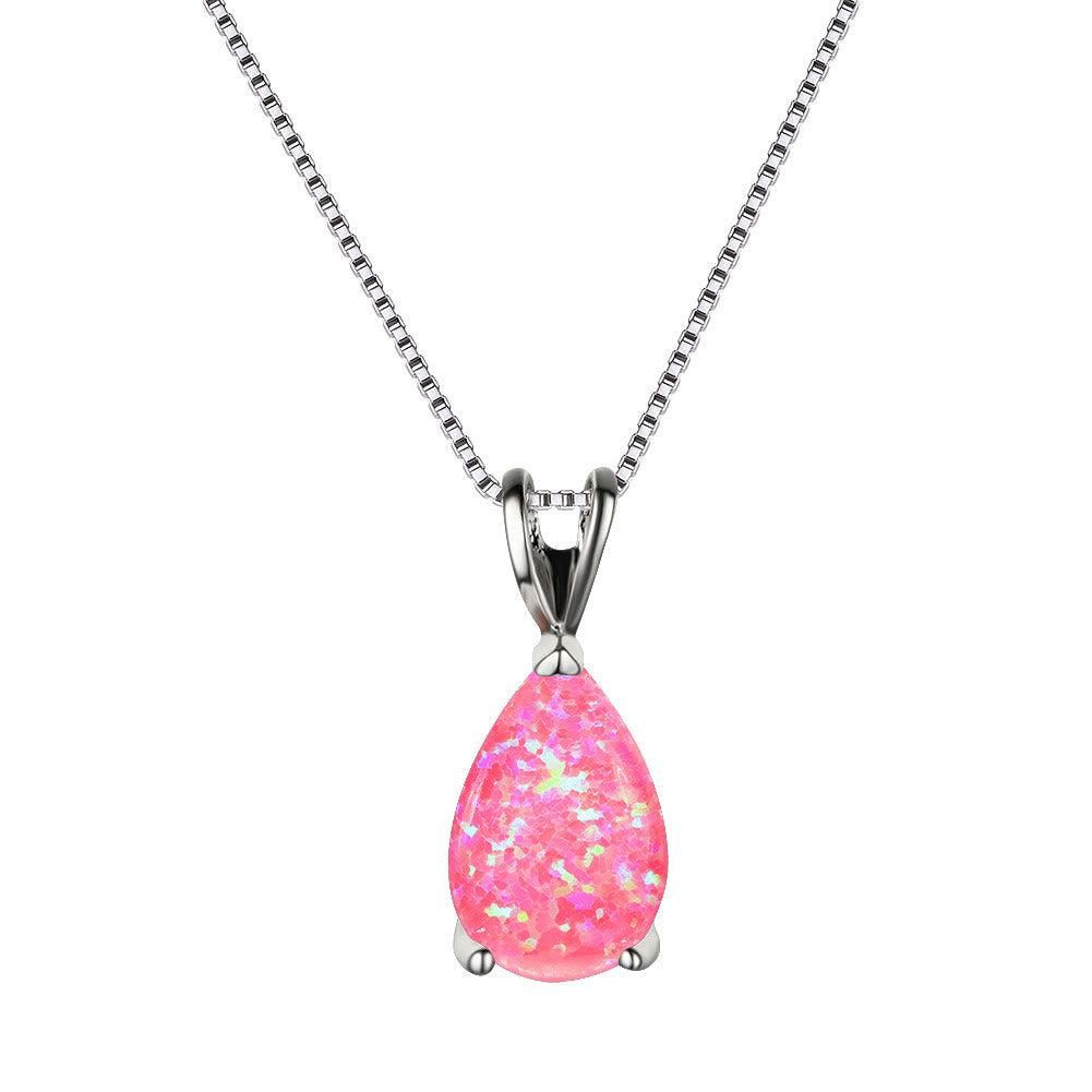 Collier simple avec pendentif en forme de goutte d'eau en opale synthétique Olivenorma