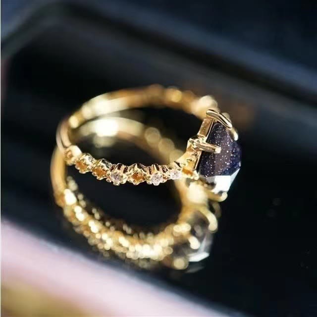 Bague couronne à double rangée de zircons blancs et de grès bleu Olivenorma