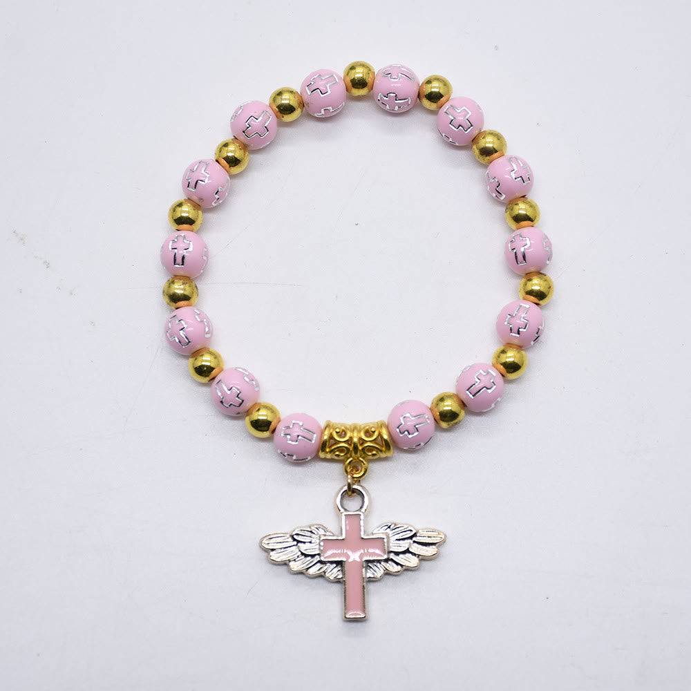 Bracelet en perles de jade blanc avec croix Olivenorma 