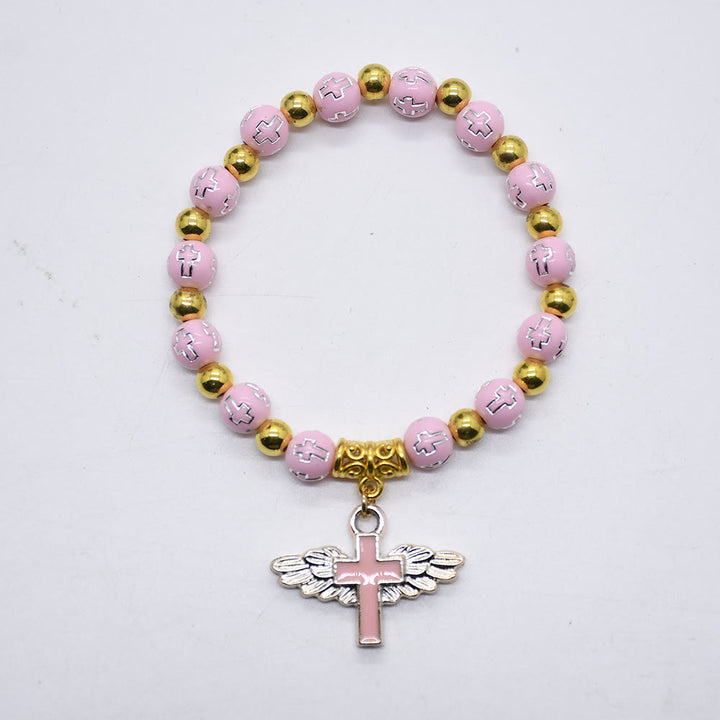Bracelet en perles de jade blanc avec croix Olivenorma 