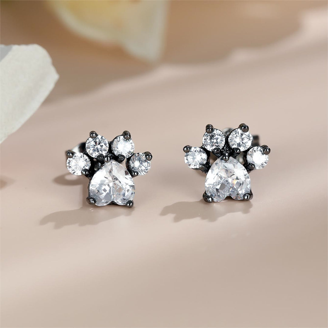 Boucles d'oreilles en forme de patte de chat en zircon blanc opale Kawaii Olivenorma