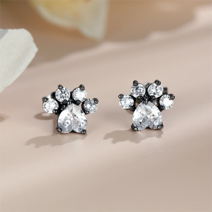 Boucles d'oreilles en forme de patte de chat en zircon blanc opale Kawaii Olivenorma
