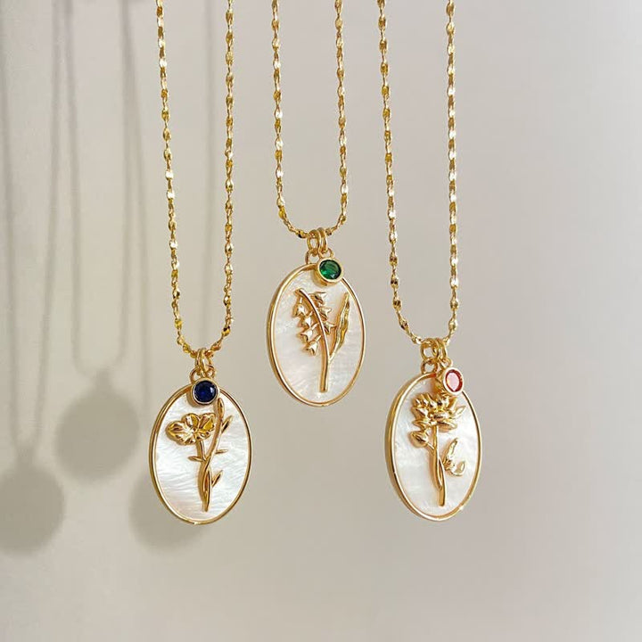 Collier avec pierre de naissance et fleur de naissance Olivenorma