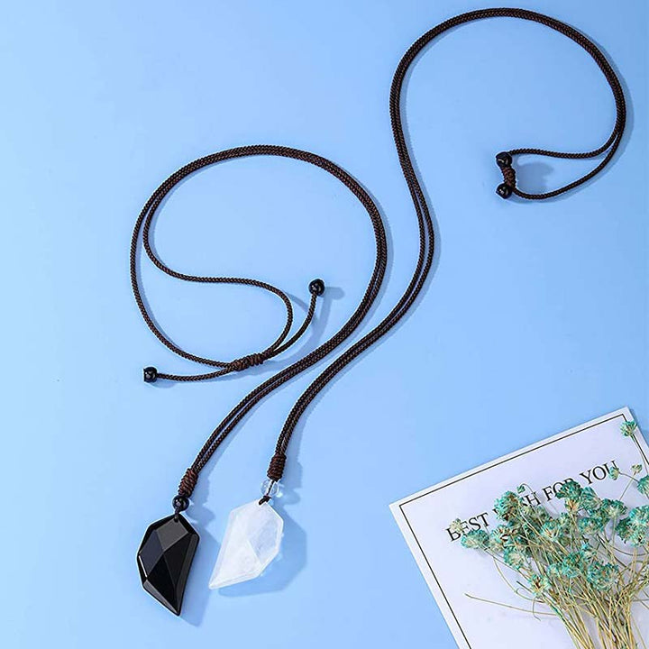 Collier en forme de cœur en quartz clair et obsidienne Olivenorma
