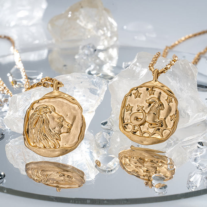 Collier en acier titane galvanisé ou 18 carats Olivenorma Zodiac