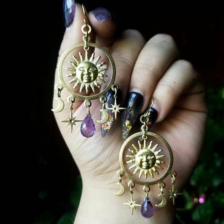 Boucles d'oreilles Olivenorma en cristal naturel goutte de pluie et ou soleil lune étoile 