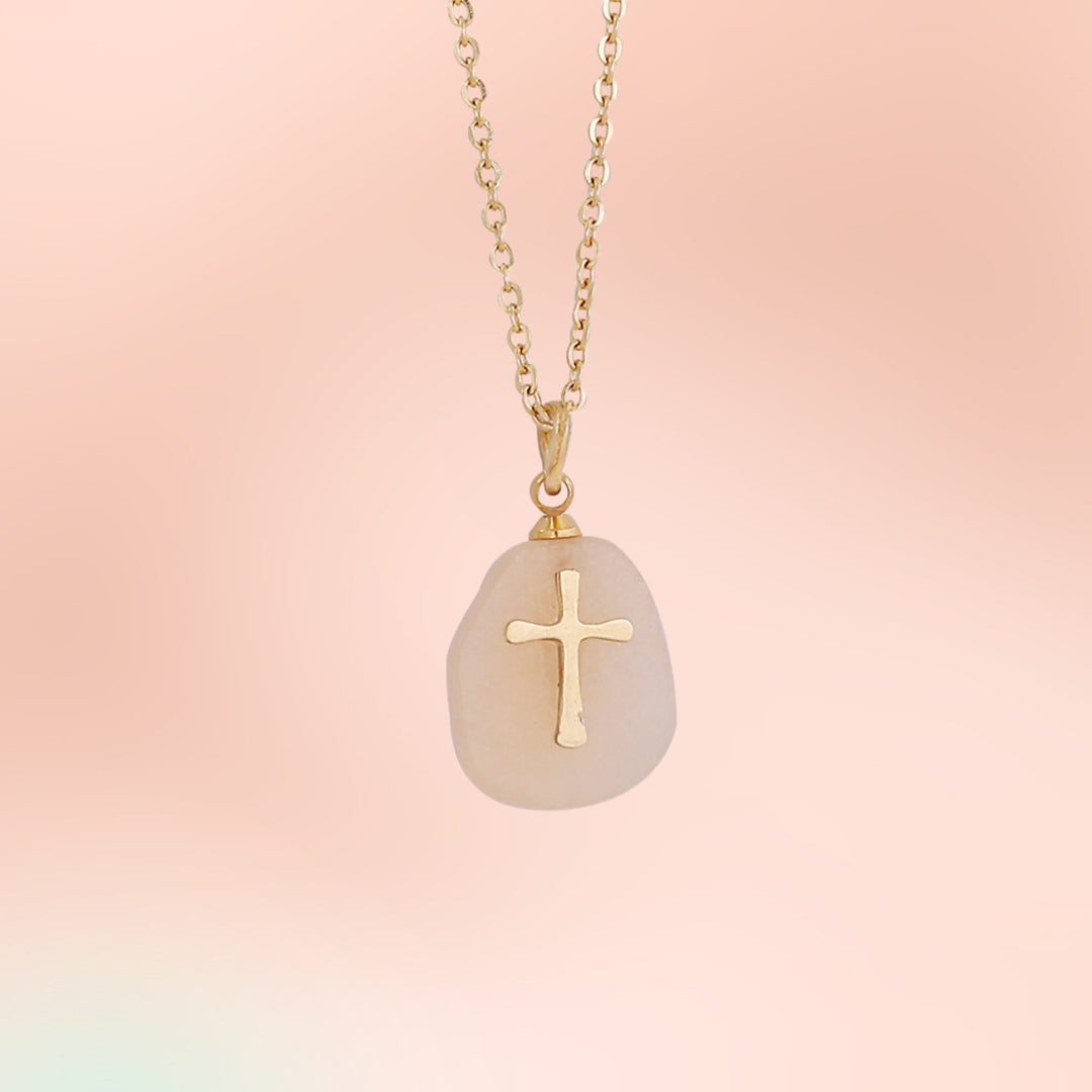 Collier avec pendentif en croix en pierre naturelle Olivenorma