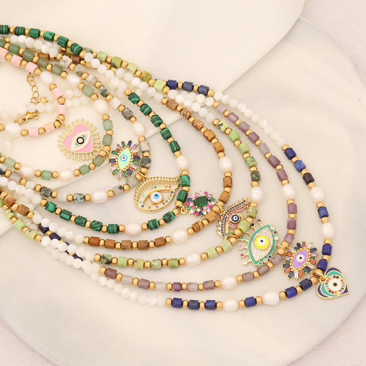 Collier pendentif mauvais œil en pierre de cristal de perle naturelle Olivenorma 