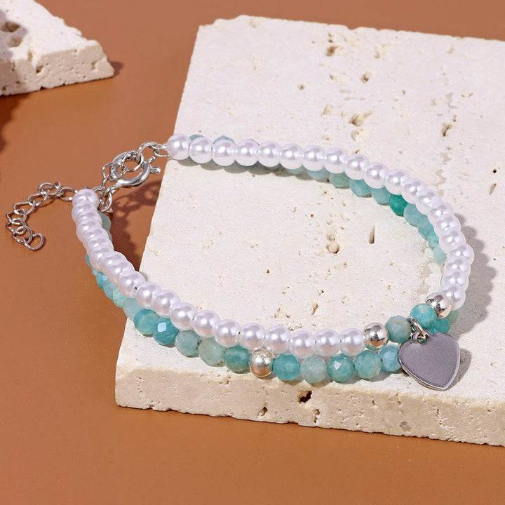 Bracelet double couche avec breloque en forme de cœur et pierre à facettes Olivenorma