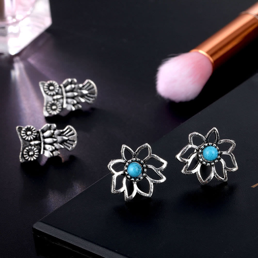 Olivenorma Lot de 4 boucles d'oreilles à tige en turquoise bohème nimal 