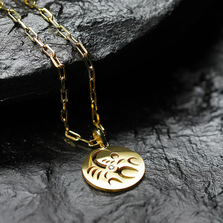 Collier en acier inoxydable avec cercle creux en zircon blanc et signe du zodiaque Olivenorma 