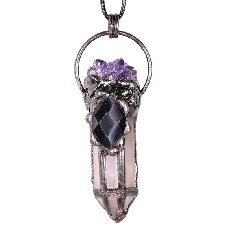 Collier créatif en quartz rose et améthyste naturelle Olivenorma