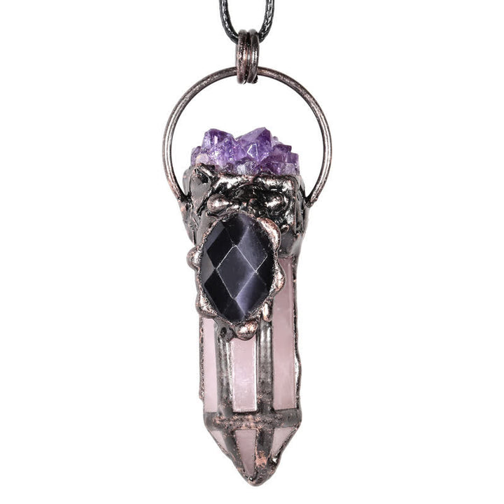 Collier créatif en quartz rose et améthyste naturelle Olivenorma