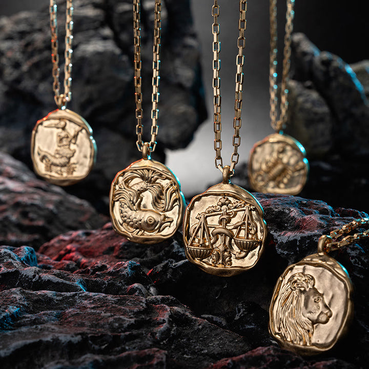 Collier en acier titane galvanisé ou 18 carats Olivenorma Zodiac