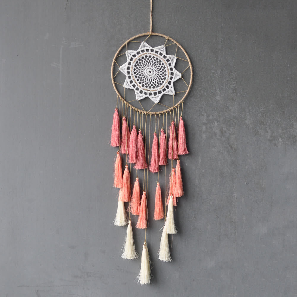 Pendentif attrape-rêves en dentelle tressée Olivenorma - Rose - image 2