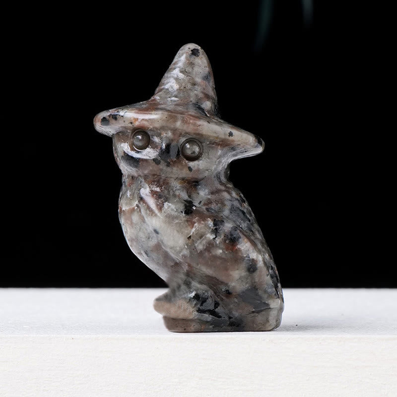 Décoration en pierre précieuse sculptée en cristal de hibou d'Halloween Olivenorma 