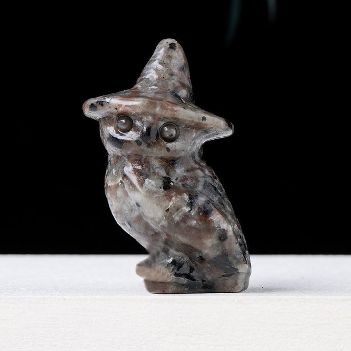 Décoration en pierre précieuse sculptée en cristal de hibou d'Halloween Olivenorma 