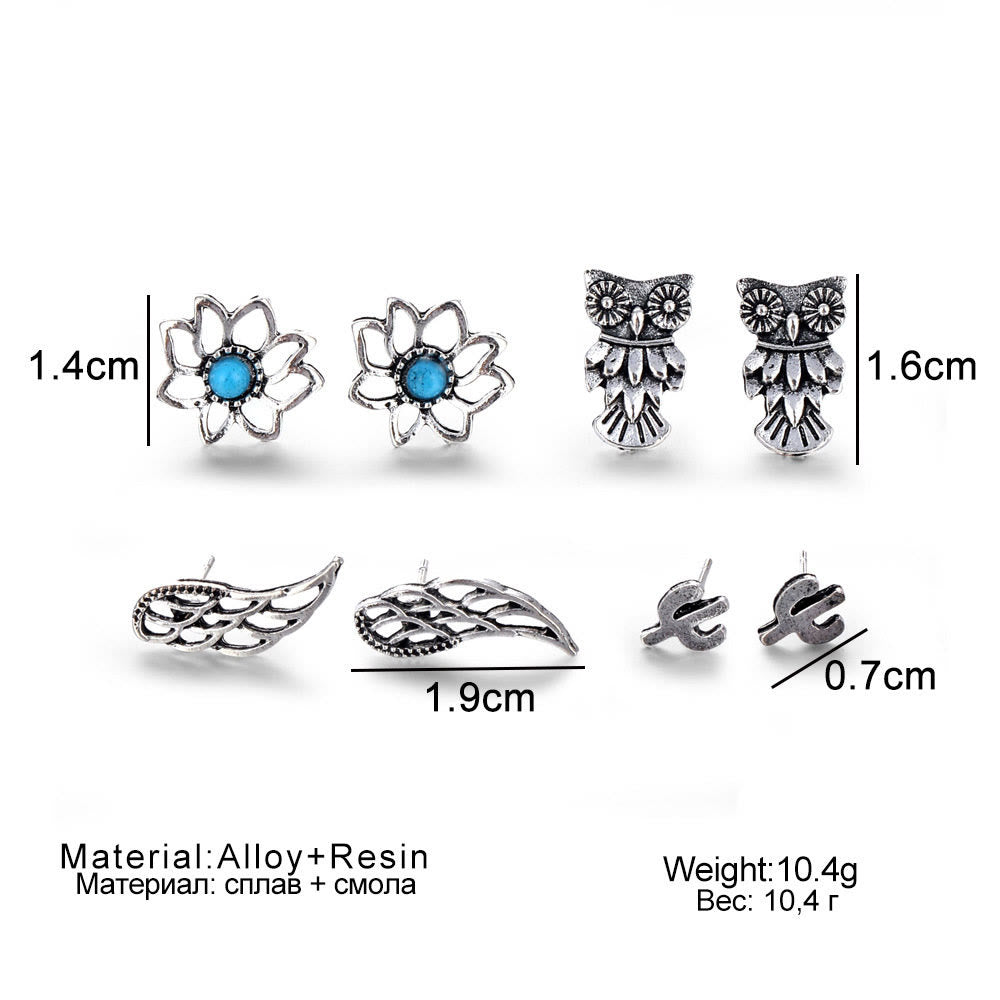 Olivenorma Lot de 4 boucles d'oreilles à tige en turquoise bohème nimal 