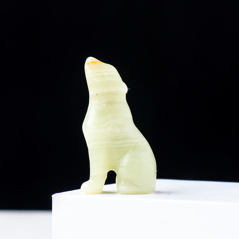 Décoration en pierre précieuse sculptée en forme de loup en cristal Olivenorma de 2 po - Agate blanche - image 1