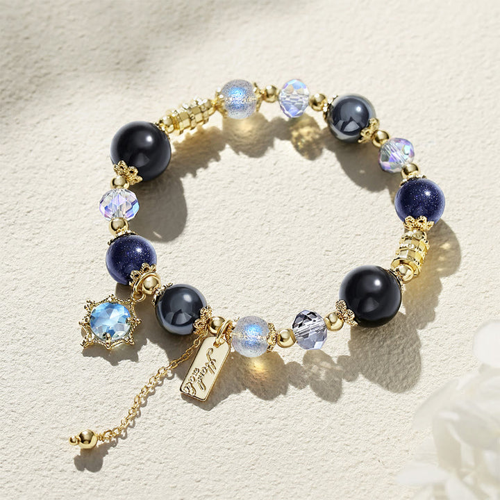 Bracelet de perles en obsidienne et pierre de lune en grès bleu Olivenorma 