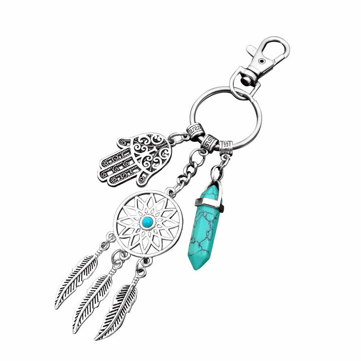 Pendentif attrape-rêves en pierres précieuses naturelles Olivenorma Porte-clés Hamsa 