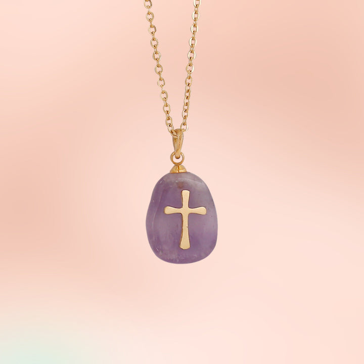 Collier avec pendentif en croix en pierre naturelle Olivenorma