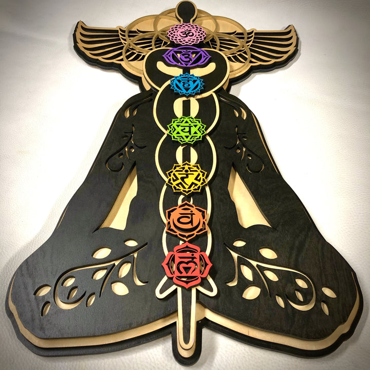 Décoration murale en bois teinté peinte à la main Olivenorma Kundalini Chakra