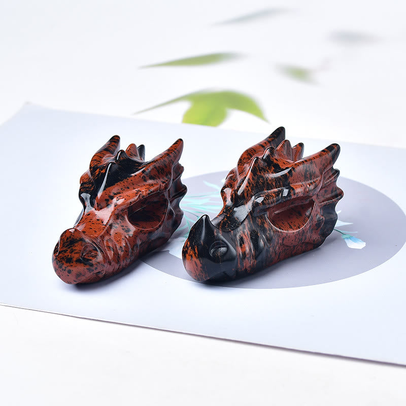 Décoration en pierre précieuse en forme de tête de dragon en acajou et obsidienne Olivenorma 