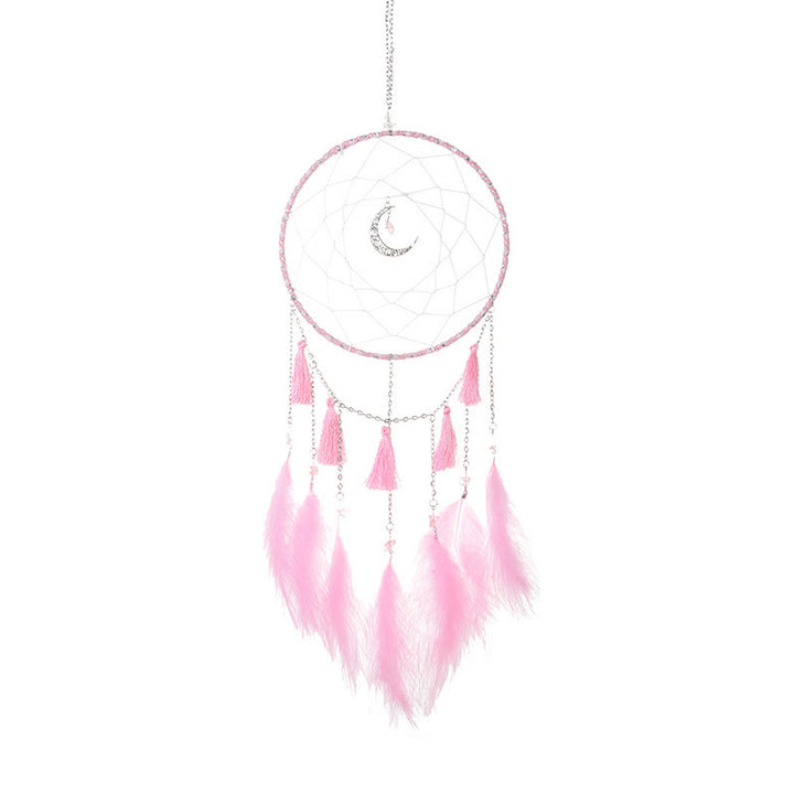 Pendentif attrape-rêves en forme de lune en plumes blanches de fée Olivenorma