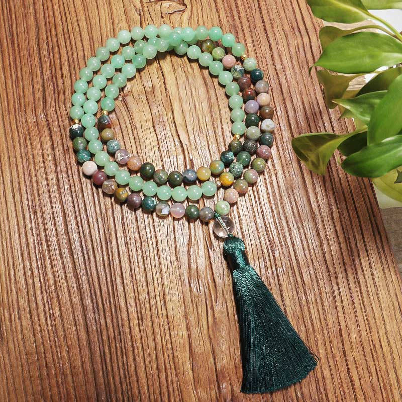 Collier Bracelet Mala en Aventurine Verte et Agate Indienne Olivenorma 