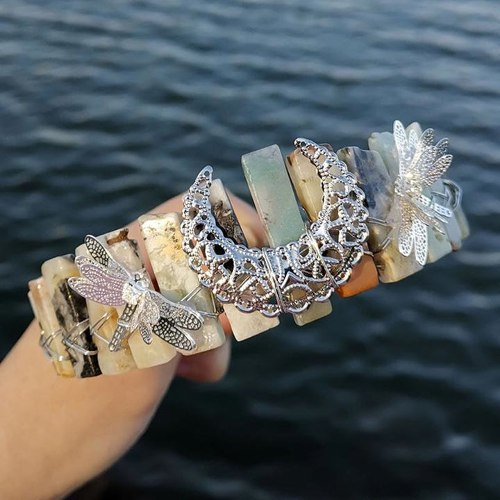 Couronne de mariée en cristal naturel avec libellule et lune Olivenorma 