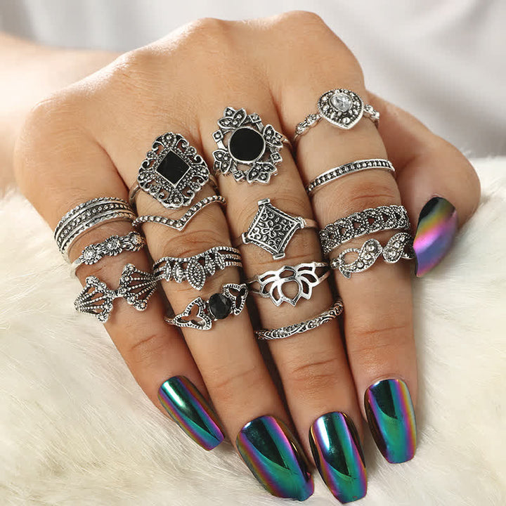 Ensemble de bagues Olivenorma Vintage Obsidian 15 pièces