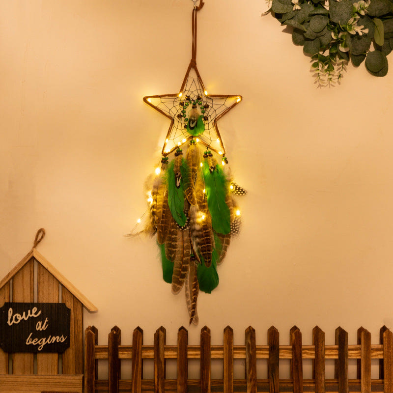 Perles en bois vert naturel Olivenorma Attrape-rêves en plumes de paon 