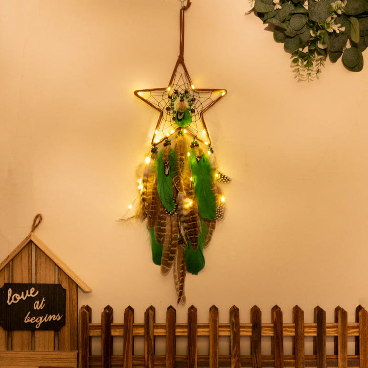 Perles en bois vert naturel Olivenorma Attrape-rêves en plumes de paon 