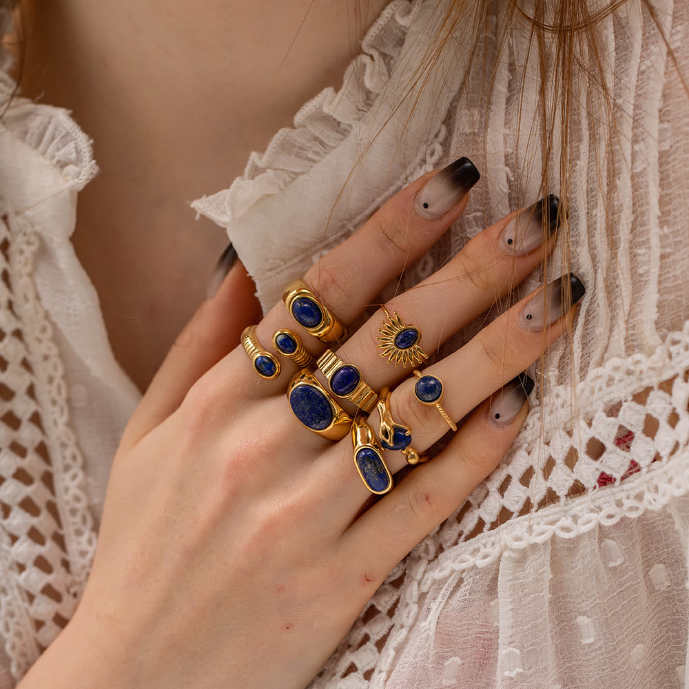 Ensemble de bagues vintage en acier titane et lapis-lazuli Olivenorma Court 