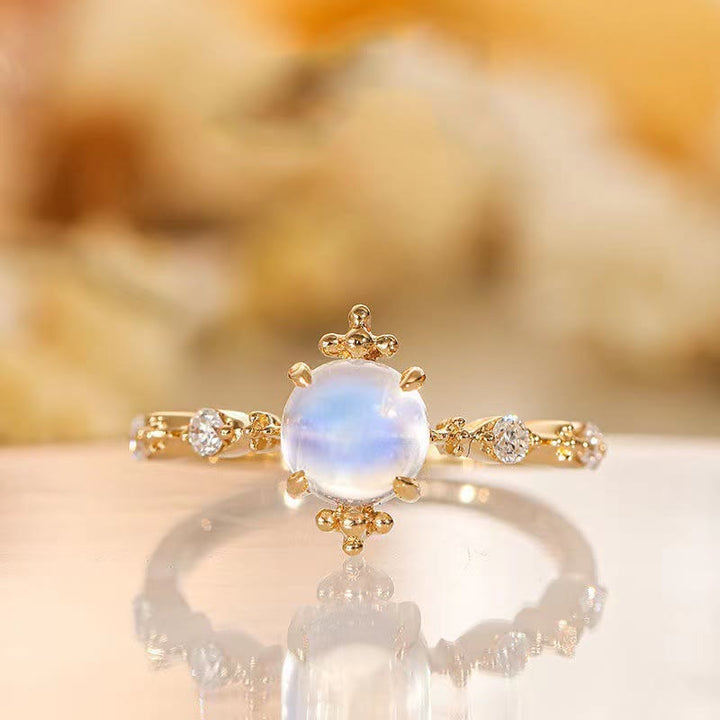 Bague ajustable simple et luxueuse en zircon blanc et pierre de lune Olivenorma