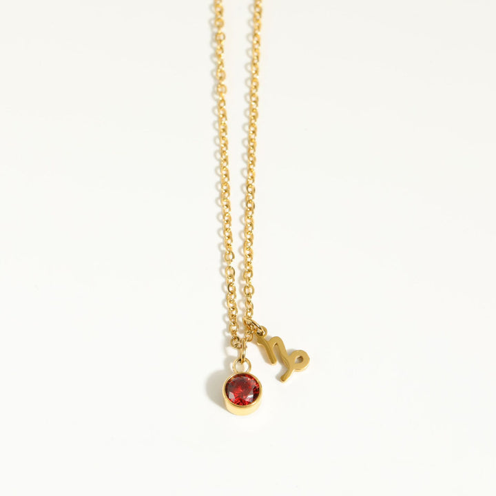 Collier en acier inoxydable avec pierre de naissance et runes du zodiaque Olivenorma - Capricorne et Grenat - image 2